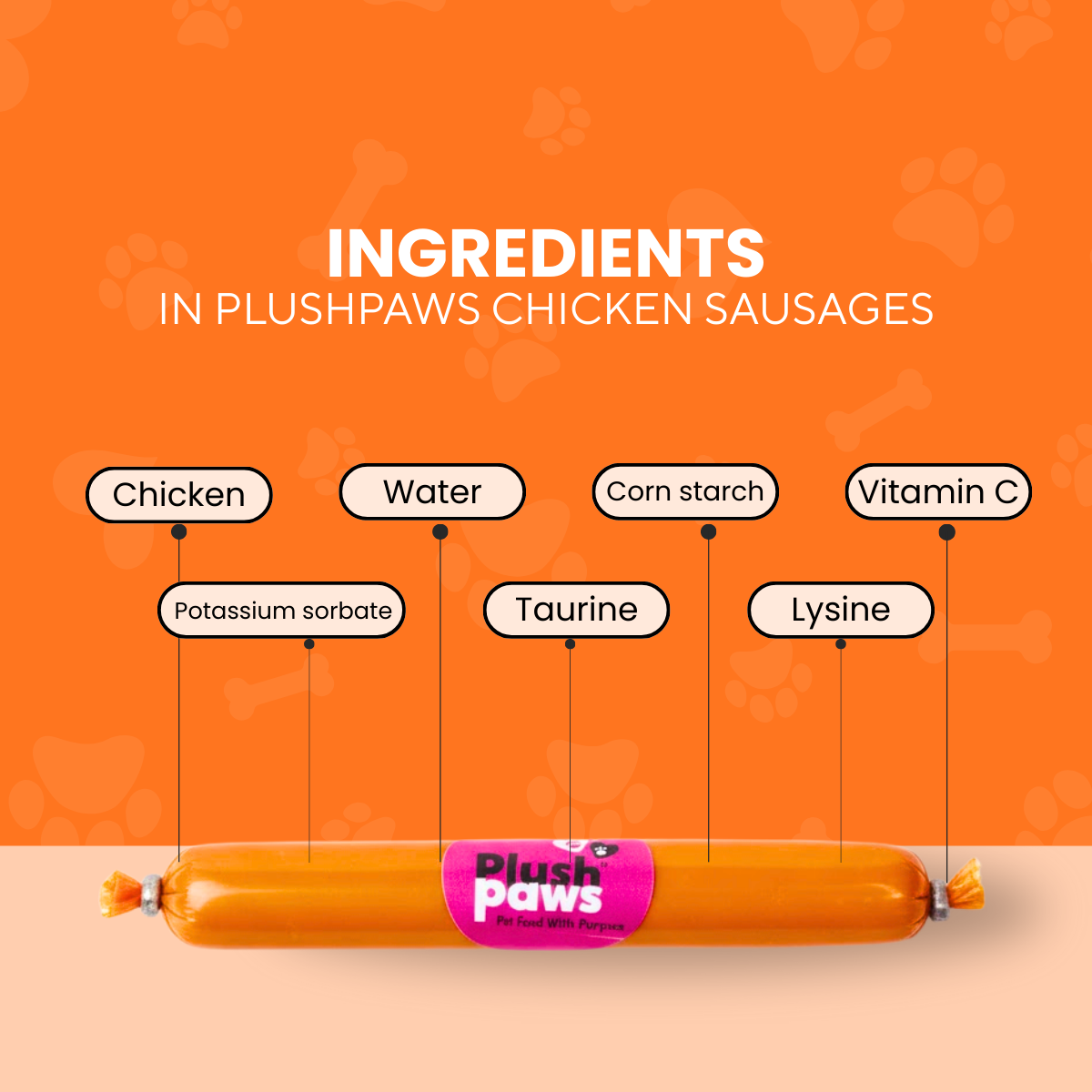 Plushpaws Dog Sausage Treats Chicken Sausages for Dogs | Protein-Rich, Soft & Tasty Training Snacks | with Taurine, Lysine & Vitamin C | Healthy Dog Treats
