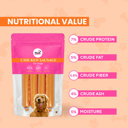 Plushpaws Dog Sausage Treats Chicken Sausages for Dogs | Protein-Rich, Soft & Tasty Training Snacks | with Taurine, Lysine & Vitamin C | Healthy Dog Treats